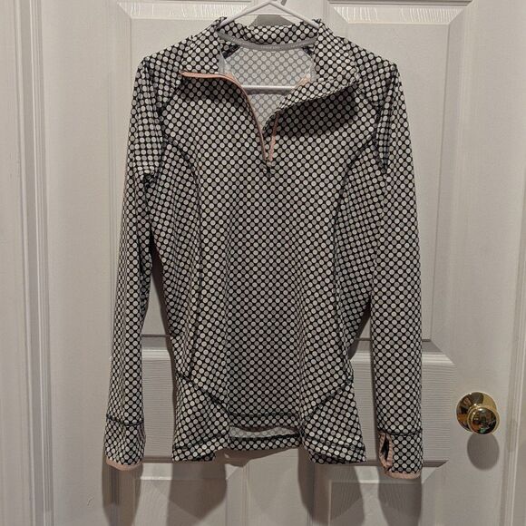 Lands' End Size Medium 1/4 Zip Up Polka Dot Black & White Pullover Jacket - Picture 3 of 7